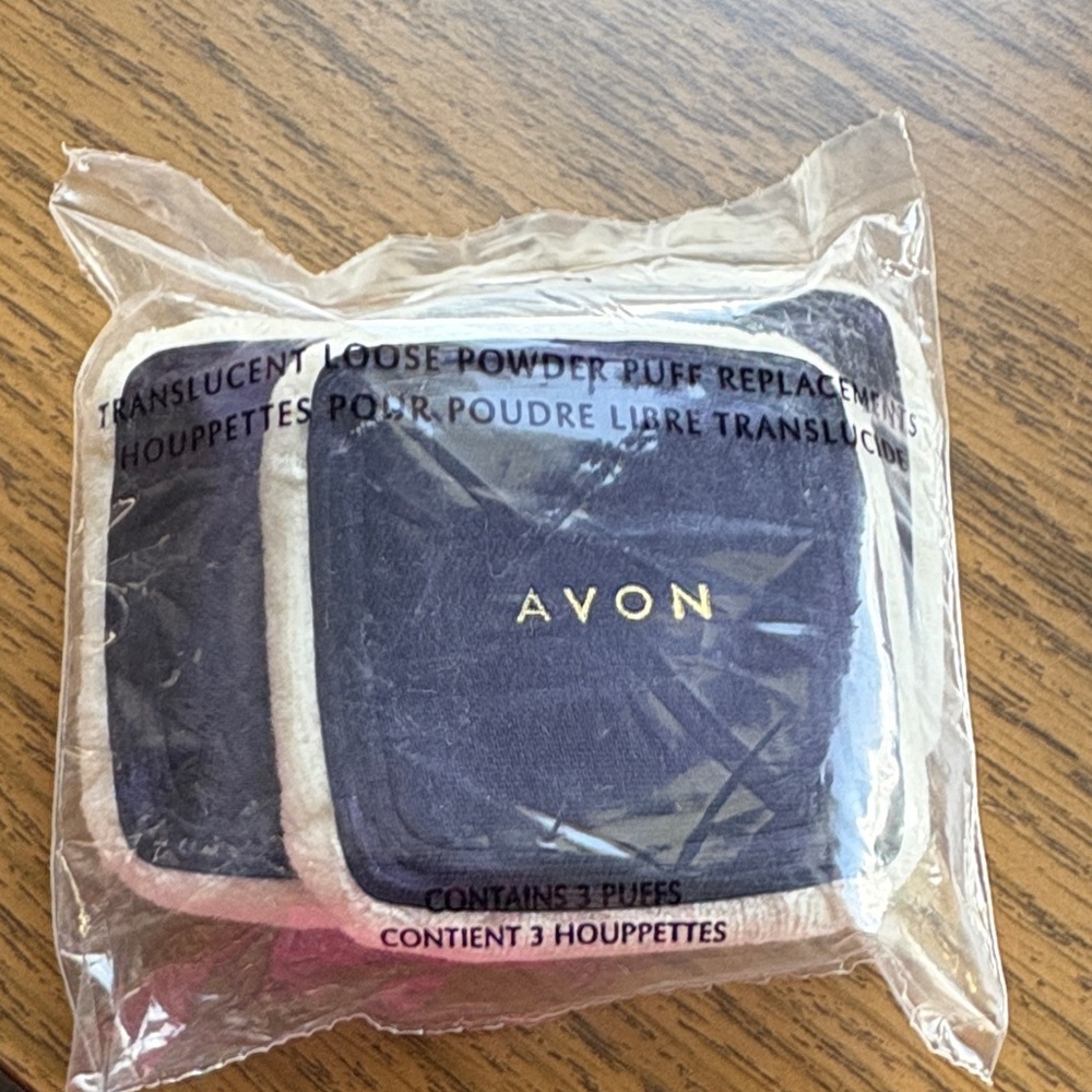 Avon Navy and White loose Powder Puff Set